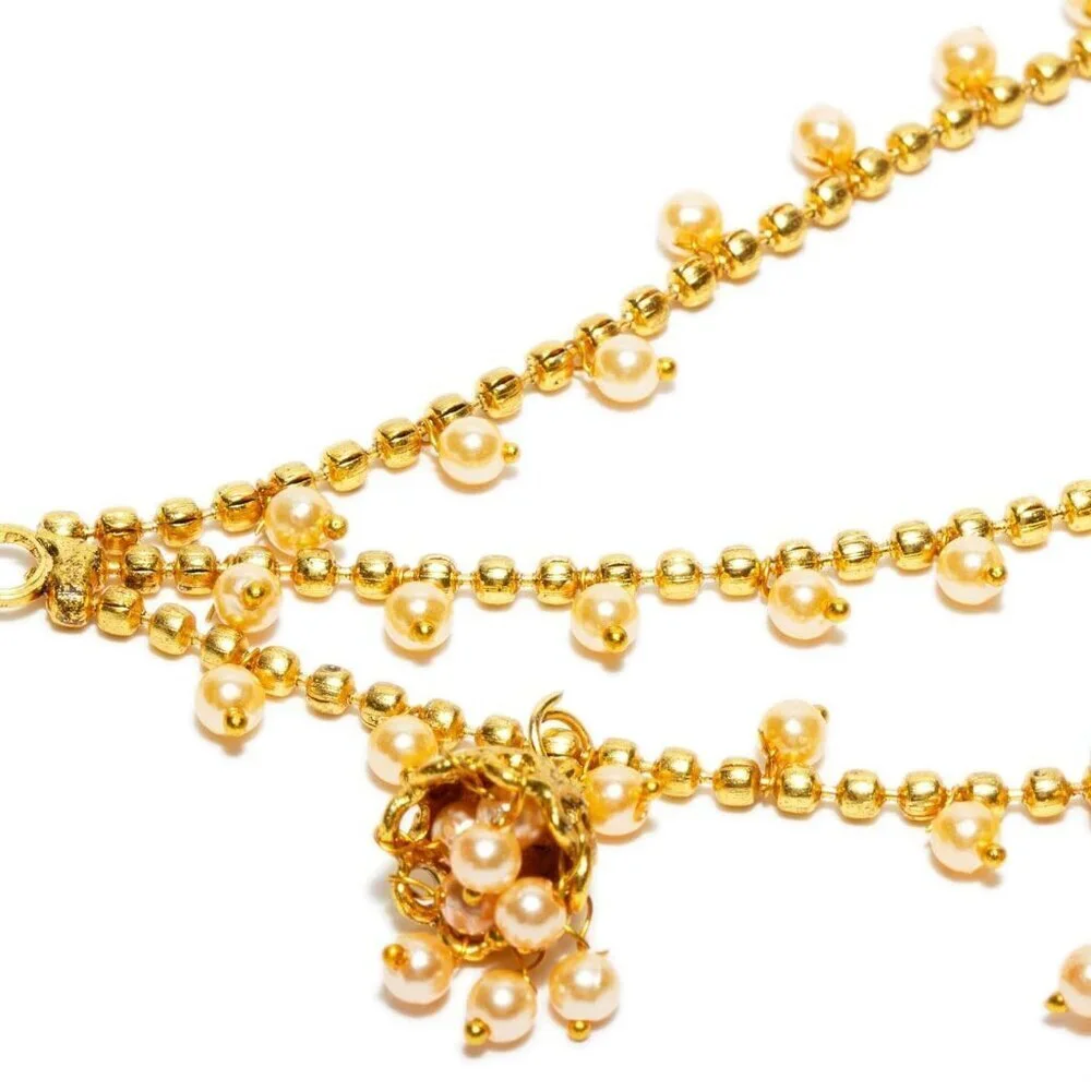 Gold Plated Bahubali Earrings Hair Chain Jhumki Traditional Indian Jewelry - Picture 3 of 4
